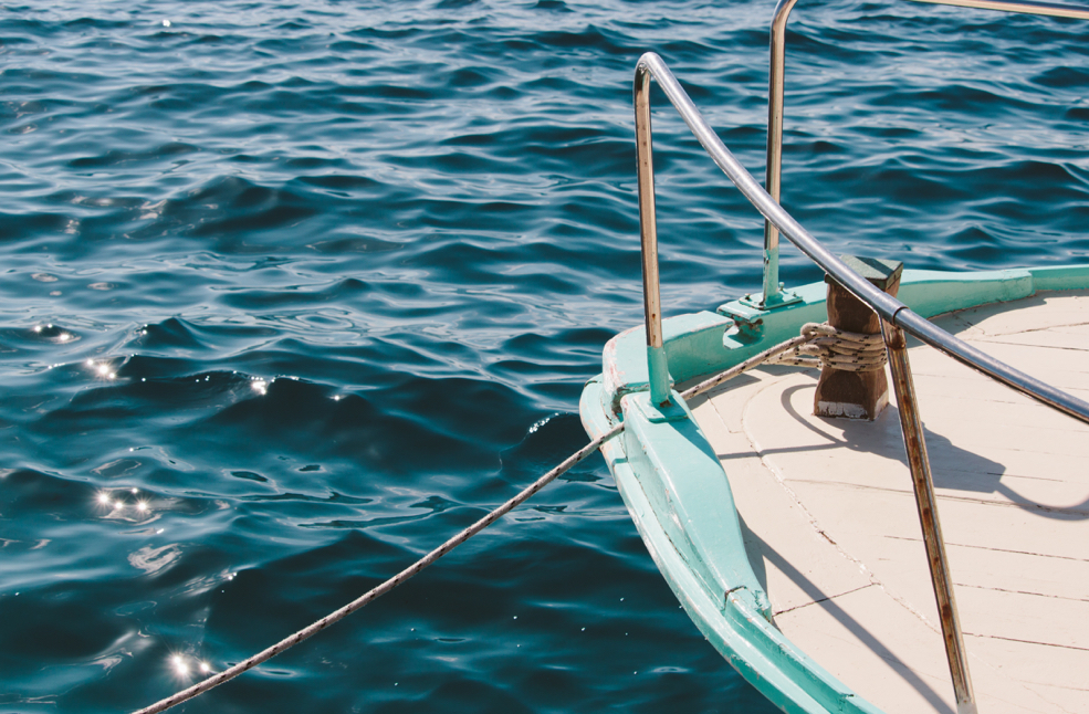 bow line tied to bow anchor of a yacht